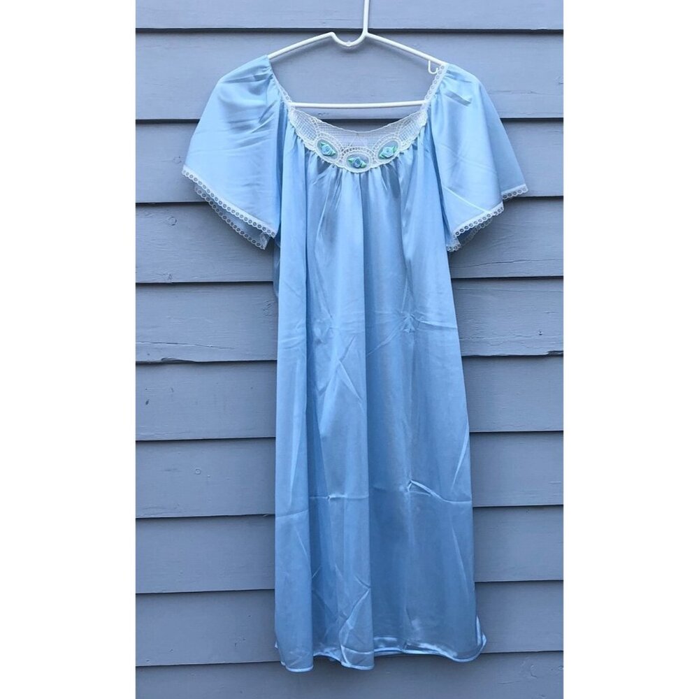 Metropolitan Nightgown Blue Womens Large Flutter sleeve rosette bodice NEW